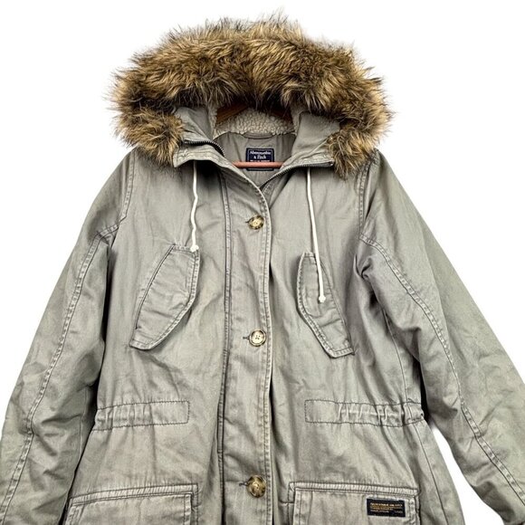 Abercrombie & Fitch Women's Hooded Parka Coat Sz S Removable Fur Sherpa lined - Picture 2 of 16